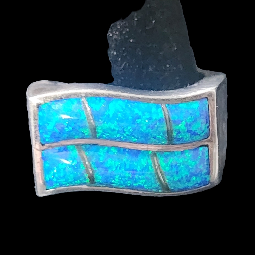 Elegant Sterling Silver and Blue Fire Opal Ring Size 7.5 Wave Design Boho